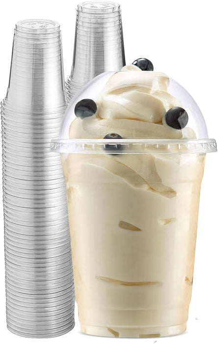 Green Direct Clear Cups With Lids / 12 oz. Clear Plastic Cups with Lids/Clear Disposable Cups/Ice coffee cups & Bubble Boba Tea Cups/Cup with Lid for Cold Drinking & Smoothie Pack of 50