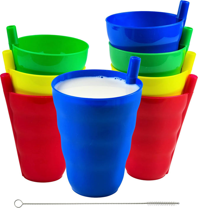 Green Direct Cup With Straw 10 oz. Plastic Cup with Built in Straw for Kids Assorted Colors Pack of 8