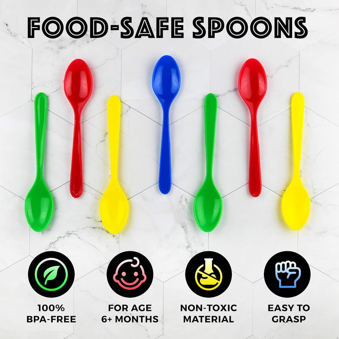 Colorful Kids Spoon Set | Reusable Plastic Utensils Kids Cutlery Set | 20 Pack Spoons Assorted Multiple Colors | Toddler Silverware Set Blue-Red-Green-Yellow