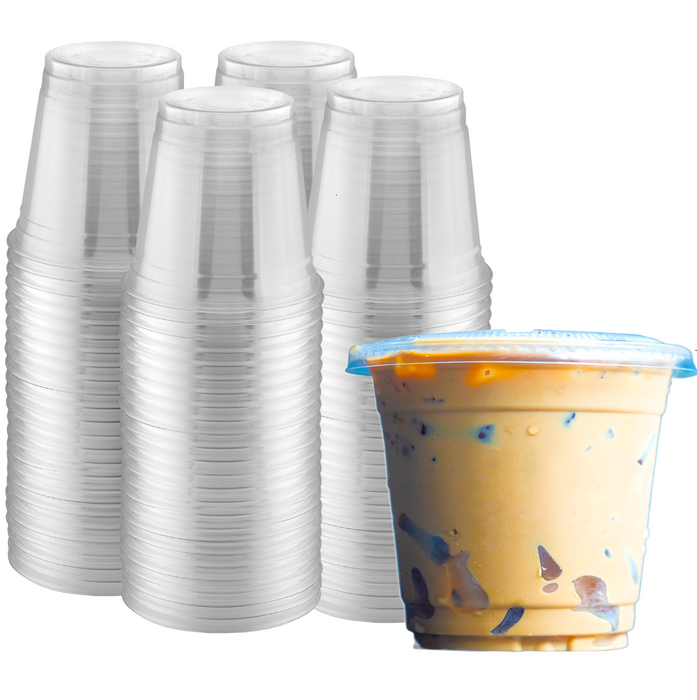 Green Direct 9 oz. Disposable Cups With Lids | Clear Plastic Cups With Lids | Iced Coffee Cups For Bubble Boba Tea | Cup and Flat Lid For Cold Drinking & Smoothie 50 Sets