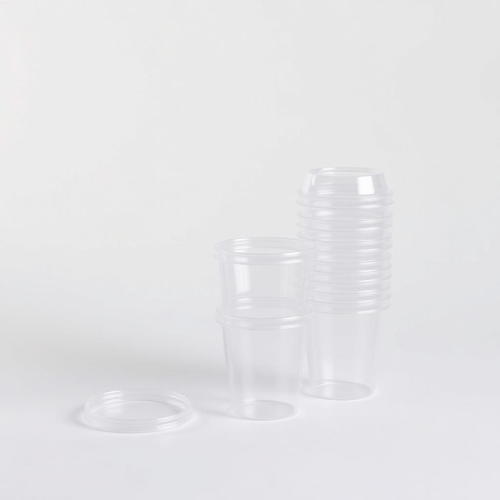 Clear disposable plastic cup with dome lid filled with iced orange drink