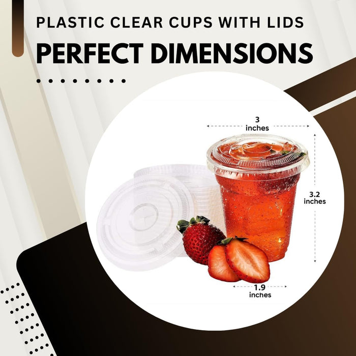 Green Direct 7 oz. Disposable Clear Plastic Cups with Lids - for Iced Coffee, Boba Tea Cups, Smoothie To go Cups with Flat Lids - 50 Sets