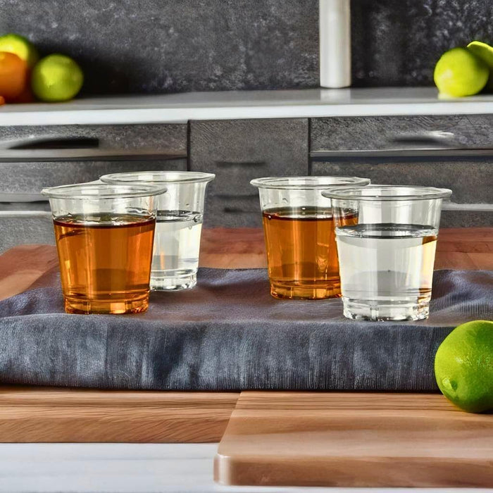 2 oz. Plastic Shot Glasses Disposable Clear Cups - Pack of 100 | PET Disposable Plastic Cups for Vodka, Whiskey, Tequila, Wine, and Jello Shots | Mini Party Cups for Sauce, and Sample Tasting