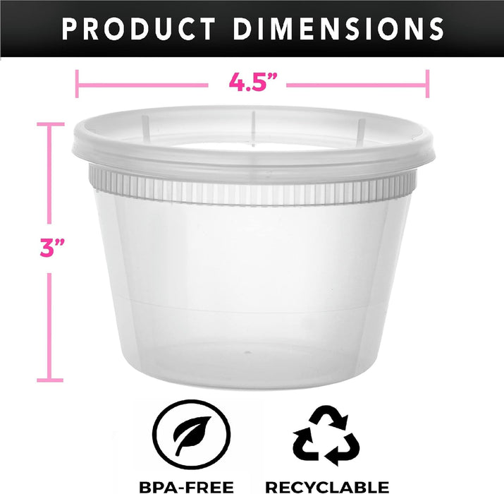 Green Direct Deli Food Storage Containers with Lids [16 oz. Pack of 24] Disposable Clear Round Leakproof Food Storage Containers