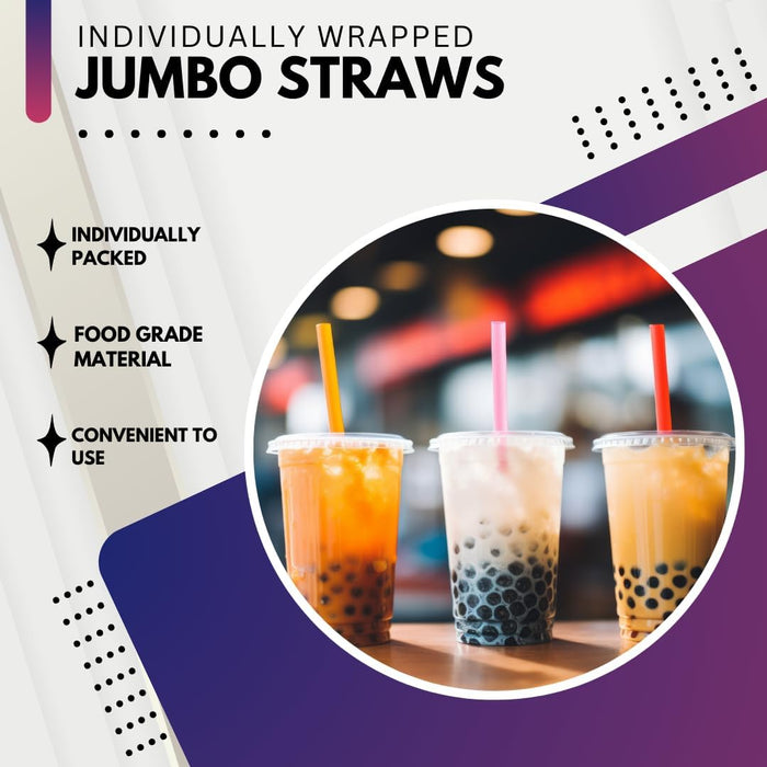 Green Direct Disposable Boba Tea Straws Individually Wrapped, Plastic Straws Bulk Pack, Drinking Straws for Smoothies, Milkshakes, and Milktea - Pack of 100