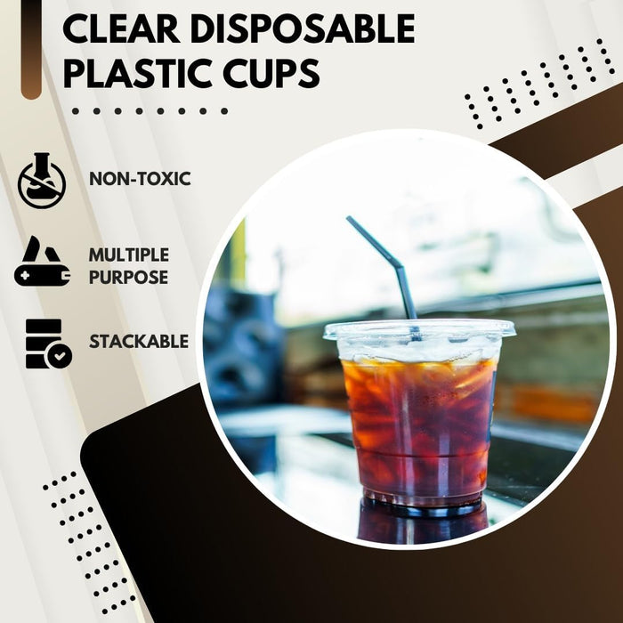 Green Direct 7 oz. Disposable Clear Plastic Cups with Lids - for Iced Coffee, Boba Tea Cups, Smoothie To go Cups with Flat Lids - 100 Sets