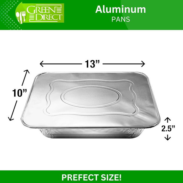 Green Direct Disposable Aluminum Steam Table Foil Pans With Lids For Cooking, Baking, 25 Pack