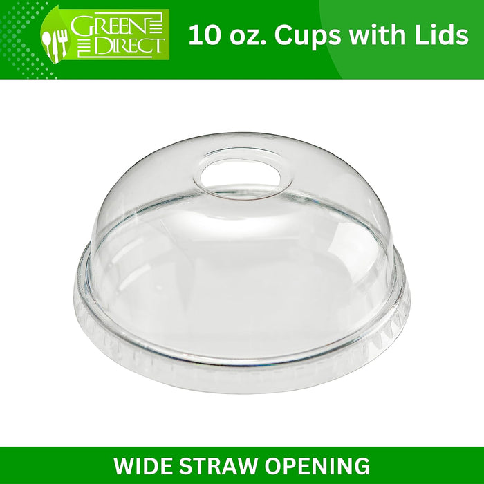 Green Direct Clear Cups With Lids / 10 oz. Clear Plastic Cups with Lids/Clear Disposable Cups/Ice coffee cups & Bubble Boba Tea Cups/Cup with Lid for Cold Drinking & Smoothie Pack of 50