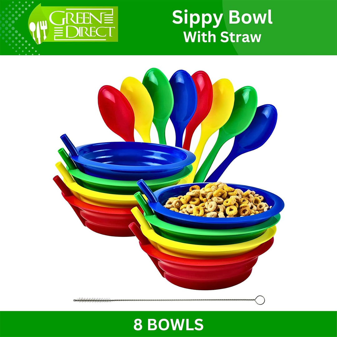 Green Direct Sippy Bowl 22 oz. Plastic Cereal Bowl with Built in