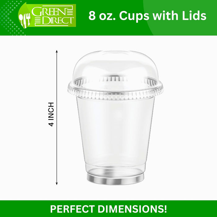 Green Direct 8 Oz. Disposable Plastic Cups With Lids | Clear Disposable Ice Coffee Cups | Bubble Boba Tea Plastic Cup With Lid For Cold Drinking & Smoothie Pack of 50