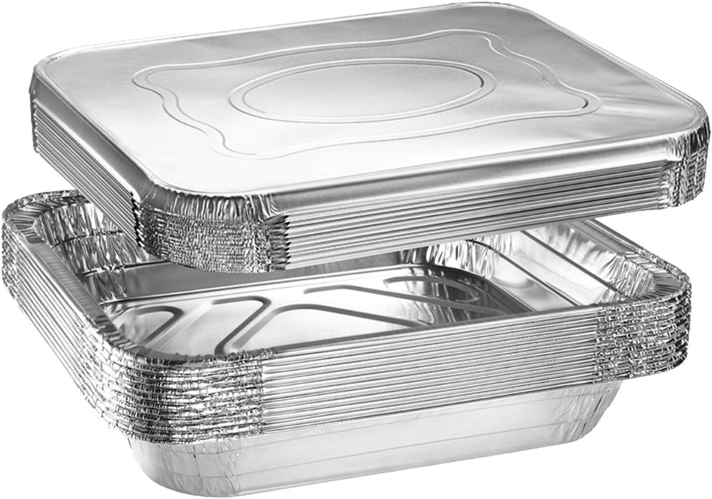 Green Direct Disposable Aluminum Foil Baking Pans with Lids - Half Size (9 x 13 inch) Roasting pan with covers for all kitchen & cooking needs, Pack of 10 pans and 10 lids