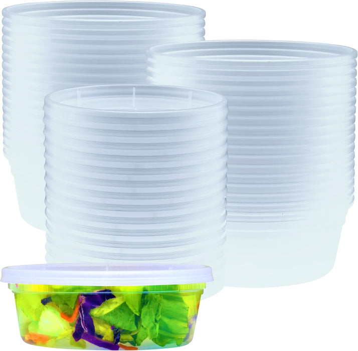 Deli Containers with Lids [8 oz. 50 Pack] Disposable Clear Lunch Containers Leakproof | Plastic Round Food Storage Containers | Freezer Containers for Food