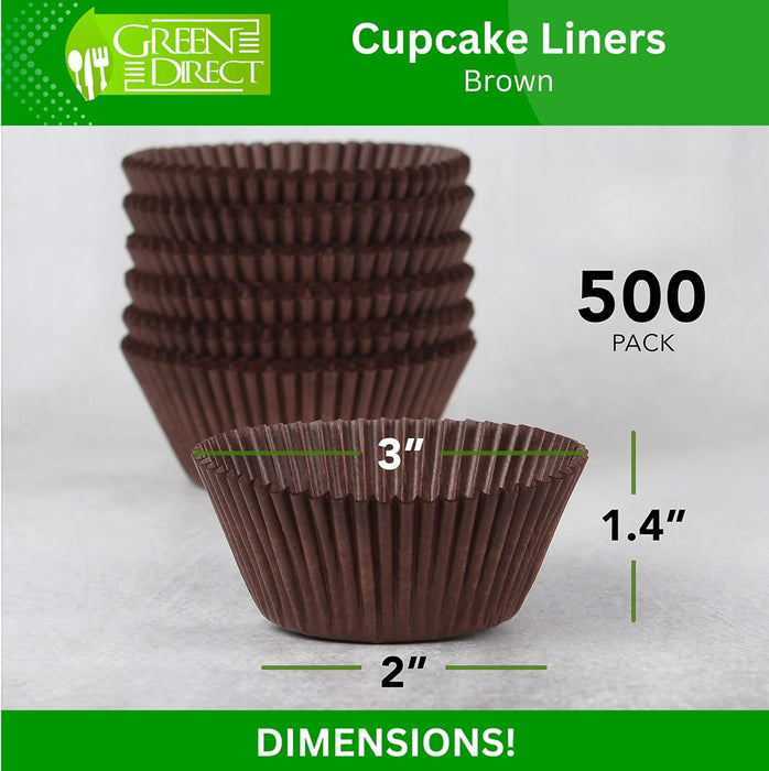 Green Direct Cupcake Liners - Standard Size Brown Cupcake Wrappers to use for Pans or carrier or on stand - Paper Baking Cups Pack of 500