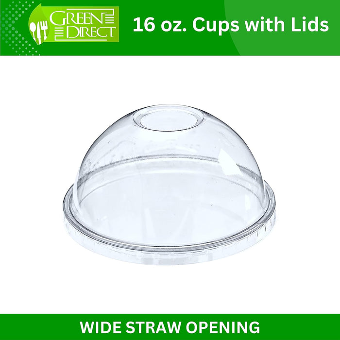 Green Direct Clear Cups With Lids / 16 oz. Clear Plastic Cups with Lids/Clear Disposable Cups/Ice coffee cups & Bubble Boba Tea Cups/Cup with Lid for Cold Drinking & Smoothie Pack of 50