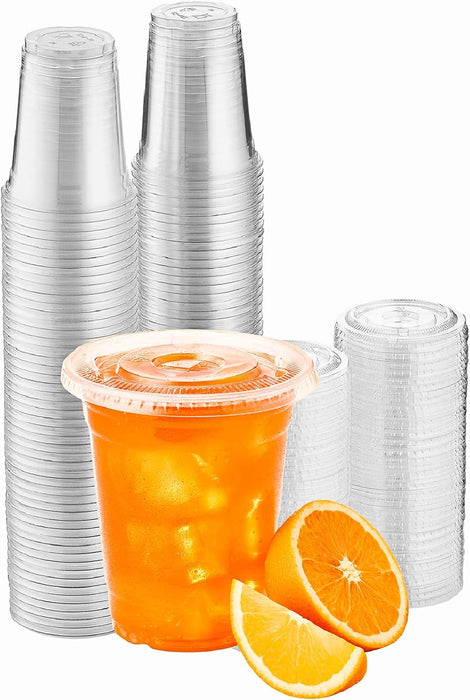 10 oz. Clear Cups With Lids / Clear Disposable Cups / Ice coffee cups & Bubble Boba Tea Cups / Clear Plastic Cups with Lids / Cup with Lid for Cold Drinking & Smoothie Pack of 100