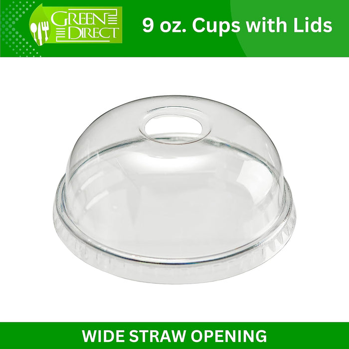 Green Direct Clear Cups With Lids / 9 oz. Clear Plastic Cups with Lids/Clear Disposable Cups/Ice coffee cups & Bubble Boba Tea Cups/Cup with Lid for Cold Drinking & Smoothie Pack of 50