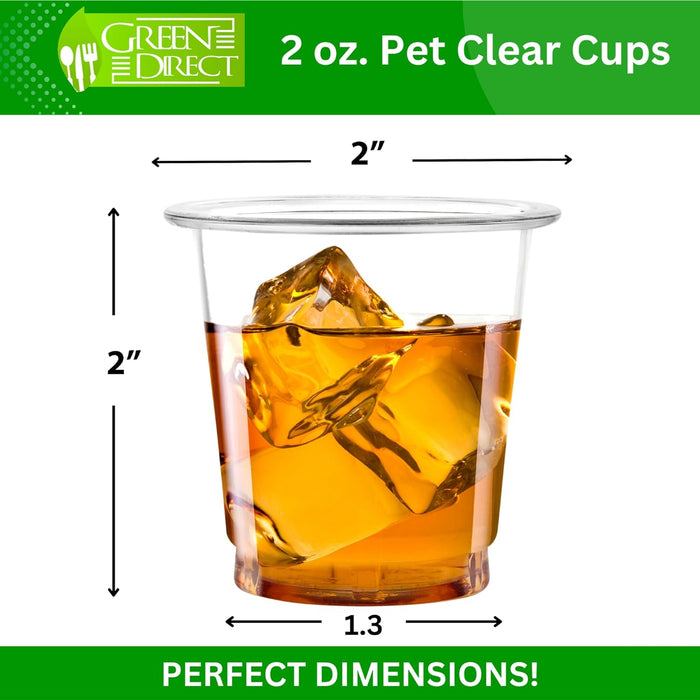 2 oz. Plastic Shot Glasses Disposable Clear Cups - Pack of 100 | PET Disposable Plastic Cups for Vodka, Whiskey, Tequila, Wine, and Jello Shots | Mini Party Cups for Sauce, and Sample Tasting