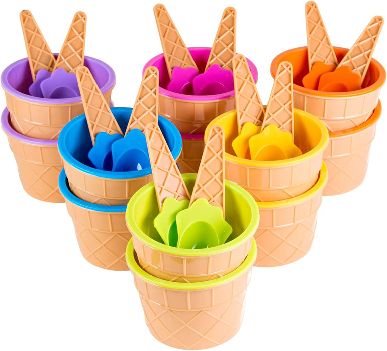 Green Direct Plastic Ice Cream Cups with Spoons | Sundae Dessert Bowls for Frozen Yogurt - 6