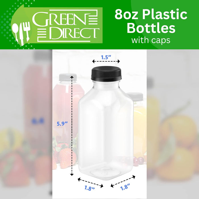 Plastic Clear Empty Bottles with Black Caps for Juice BPA Free | Pack of 12