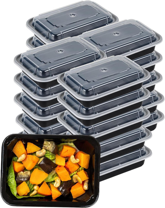 Green Direct Pack of 50 (16 oz) - Disposable Meal Prep and Take out black food containers with lids, Plastic Bento Lunch Box To Go