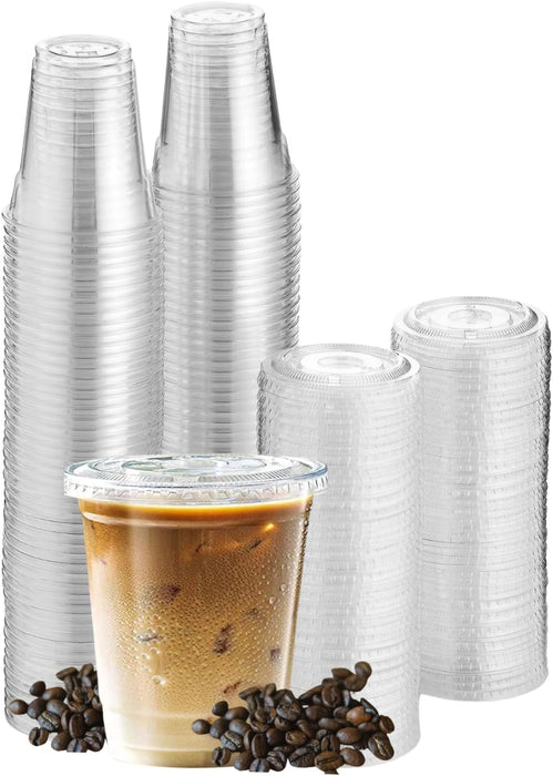 Green Direct 7 oz. Disposable Clear Plastic Cups with Lids - for Iced Coffee, Boba Tea Cups, Smoothie To go Cups with Flat Lids - 50 Sets