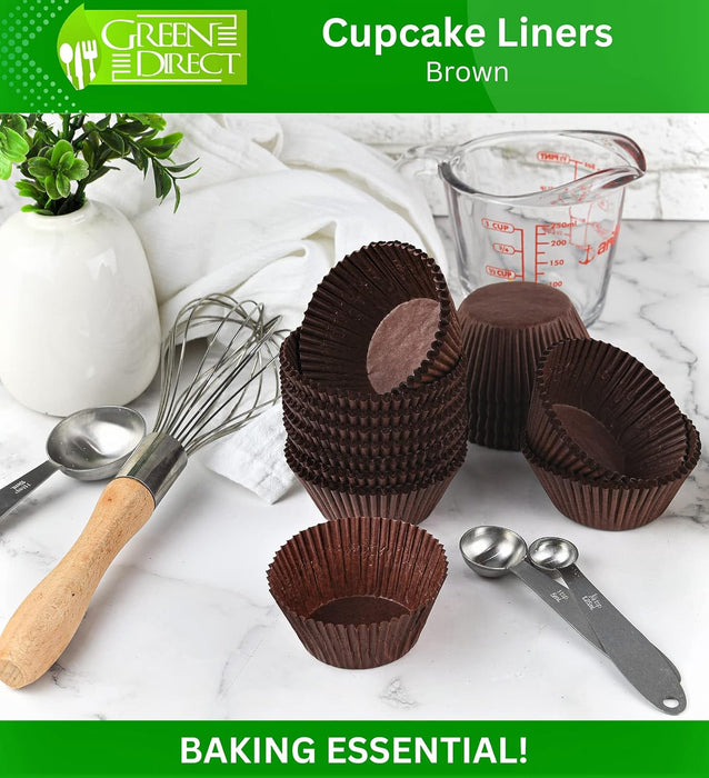 Green Direct Cupcake Liners - Standard Size Brown Cupcake Wrappers to use for Pans or carrier or on stand - Paper Baking Cups Pack of 500