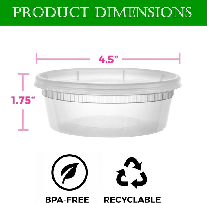 Deli Containers with Lids [8 oz. 50 Pack] Disposable Clear Lunch Containers Leakproof | Plastic Round Food Storage Containers | Freezer Containers for Food