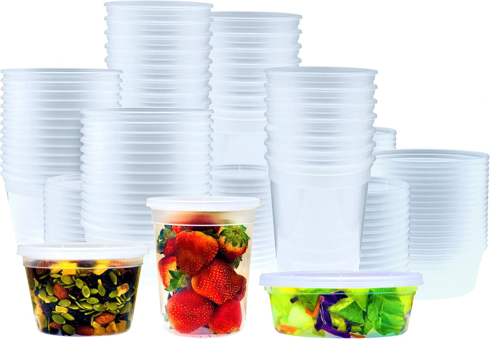 Deli Containers with Lids | Disposable Plastic Lunch Combo 60 Sets [20 8 oz. & 20 16 oz. & 20 32 oz.] Clear Food Storage Containers Leakproof | Plastic Round Freezer Soup Containers for Food