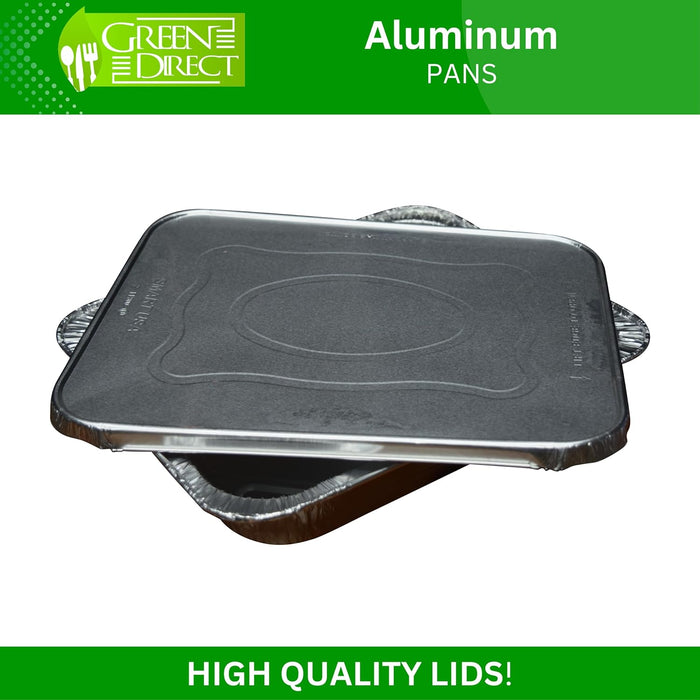 Green Direct Aluminum Pans With Lids 9x13 Disposable Foil Pans With Lids | Half Size Deep Steam Table Pans With Covers | Tin Foil Pans 20 Sets