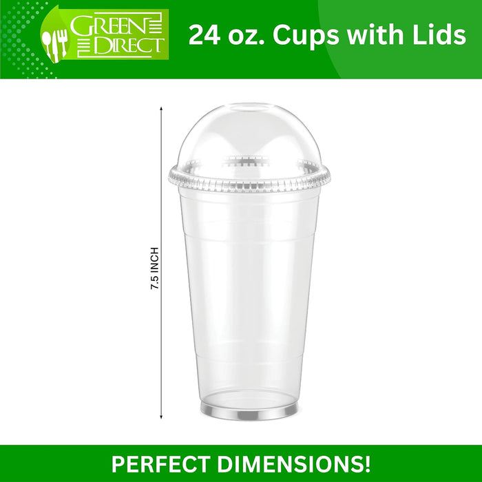 Green Direct Clear Cups With Lids / 24 oz. Clear Plastic Cups with Lids/Clear Disposable Cups/Ice coffee cups & Bubble Boba Tea Cups/Cup with Lid for Cold Drinking & Smoothie Pack of 50