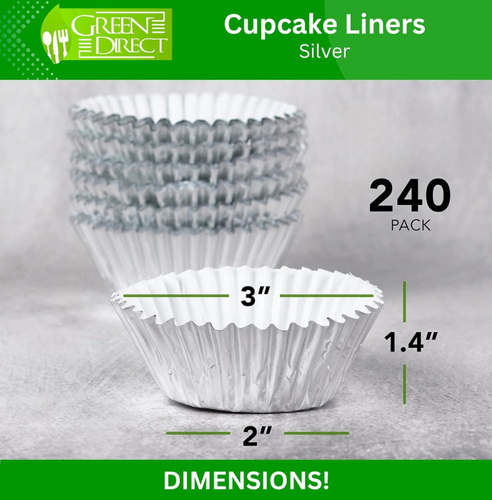 Green Direct Cupcake Liners - Standard Size Silver Cupcake Wrappers to use for Pans or carrier or on stand - Paper Baking Cups Pack of 240