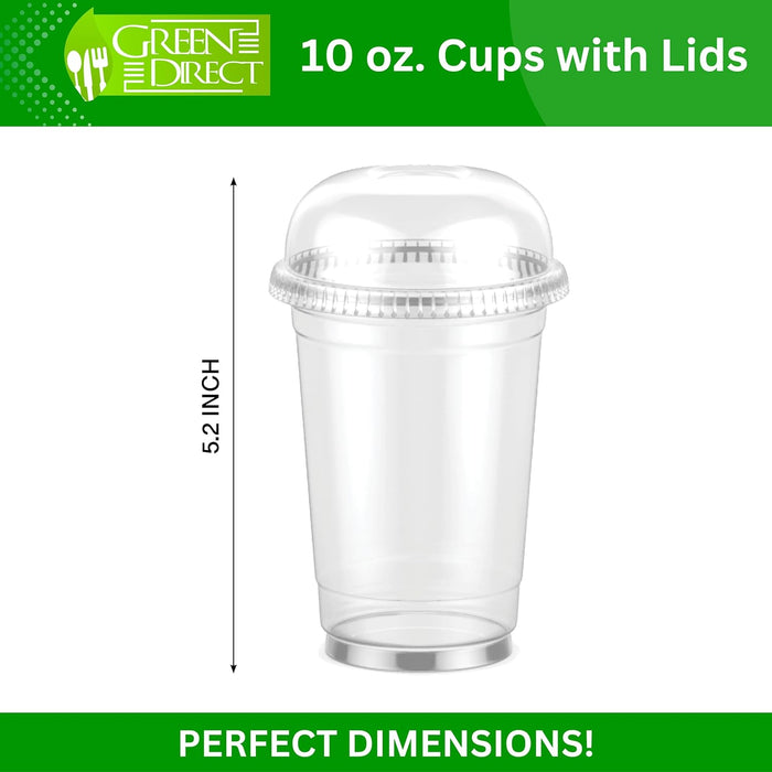 Green Direct Clear Cups With Lids / 10 oz. Clear Plastic Cups with Lids/Clear Disposable Cups/Ice coffee cups & Bubble Boba Tea Cups/Cup with Lid for Cold Drinking & Smoothie Pack of 50