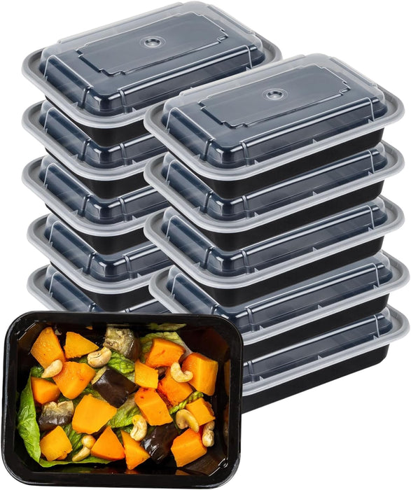 Green Direct Pack of 10 (16 oz) - Disposable Meal Prep and Take out black food containers with lids, Plastic Bento Lunch Box To Go