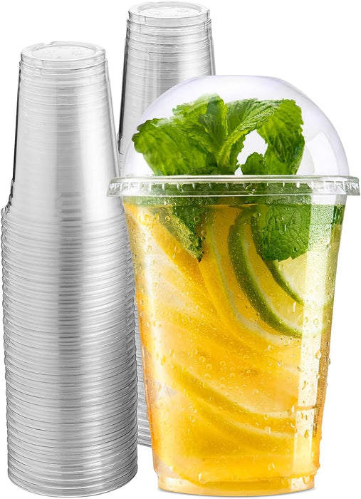 Green Direct Clear Cups With Lids / 16 oz. Clear Plastic Cups with Lids/Clear Disposable Cups/Ice coffee cups & Bubble Boba Tea Cups/Cup with Lid for Cold Drinking & Smoothie Pack of 50