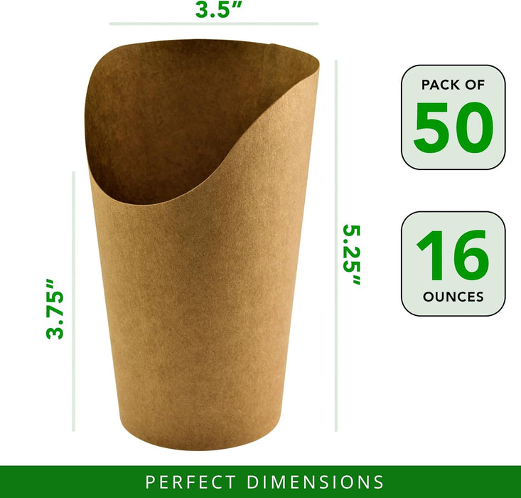 Green Direct Brown 16 oz. French Fry Cups Disposable Paper Cup | Kraft Charcuterie Cups Disposable French Fry Holder | Paper Cups French Fries Holder Pack Of 50 Appetizer Cups