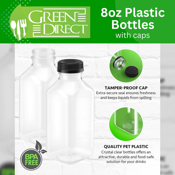 Plastic Clear Empty Bottles with Black Caps for Juice BPA Free | Pack of 35