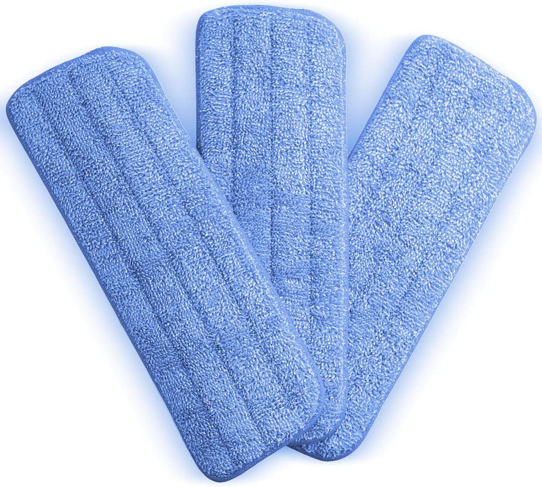 Washable Microfiber Mop Head (3 Pack) - Microfiber Replacement Mop Pads 16 x 5.5 Inches for Cleaning of Wet or Dry Floors - Professional Home/Office Cleaning Supplies, Blue