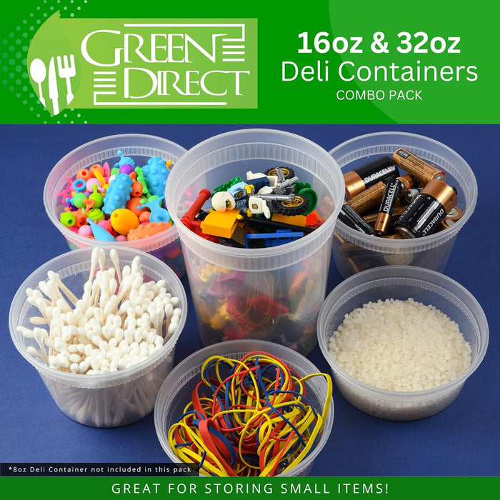 Green Direct Deli Containers with Lids, Disposable Plastic Lunch Combo 60 Sets [35 16 oz. & 25 32 oz.] Clear Lunch Food Storage Containers Leakproof Plastic Round Freezer Soup Containers for Food