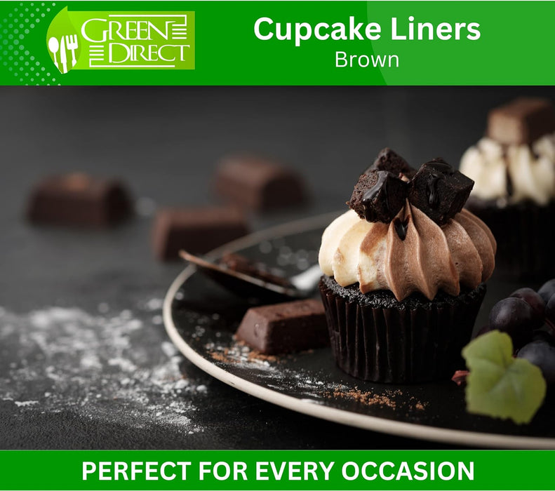 Green Direct Cupcake Liners - Standard Size Brown Cupcake Wrappers to use for Pans or carrier or on stand - Paper Baking Cups Pack of 500