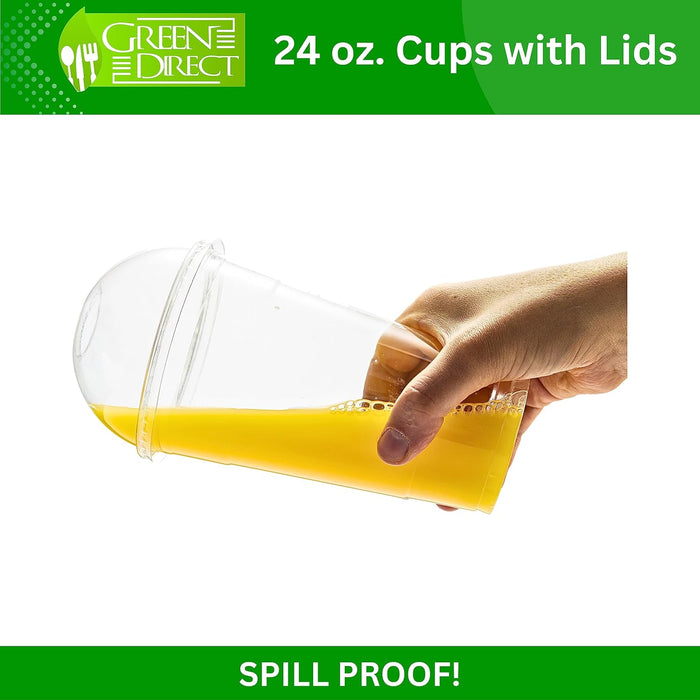 Green Direct Clear Cups With Lids / 24 oz. Clear Plastic Cups with Lids/Clear Disposable Cups/Ice coffee cups & Bubble Boba Tea Cups/Cup with Lid for Cold Drinking & Smoothie Pack of 50