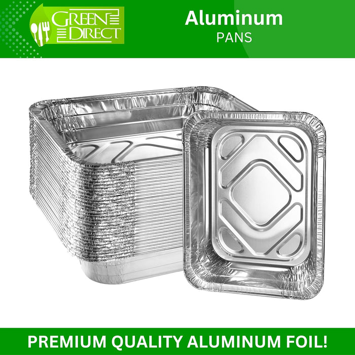 Green Direct Aluminum Pans With Lids 9x13 Disposable Foil Pans With Lids | Half Size Deep Steam Table Pans With Covers | Tin Foil Pans 20 Sets