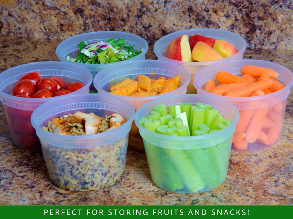 Green Direct Deli Food Storage Containers with Lids [16 oz. Pack of 24] Disposable Clear Round Leakproof Food Storage Containers