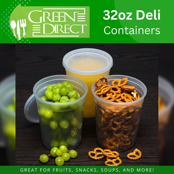 Deli Containers with Lids [32 oz. 40 Pack] Disposable Clear Lunch Containers Leakproof | Plastic Round Food Storage Containers | Freezer Containers for Food