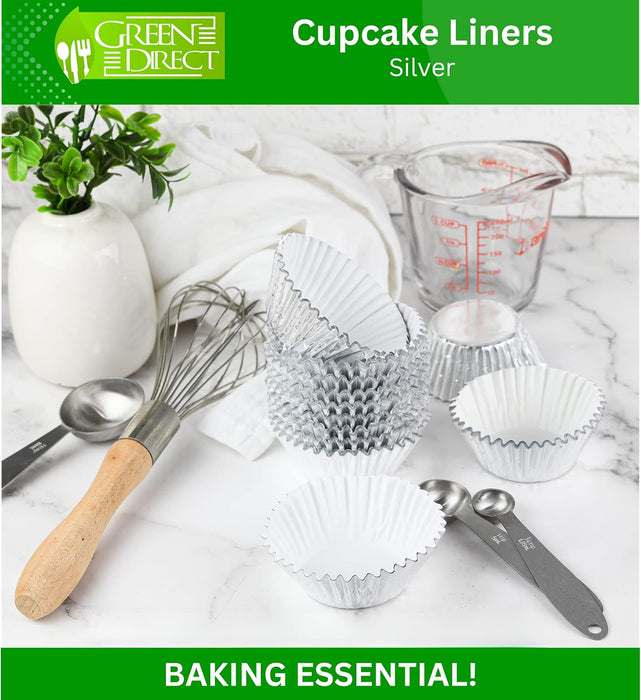 Green Direct Cupcake Liners - Standard Size Silver Cupcake Wrappers to use for Pans or carrier or on stand - Paper Baking Cups Pack of 240