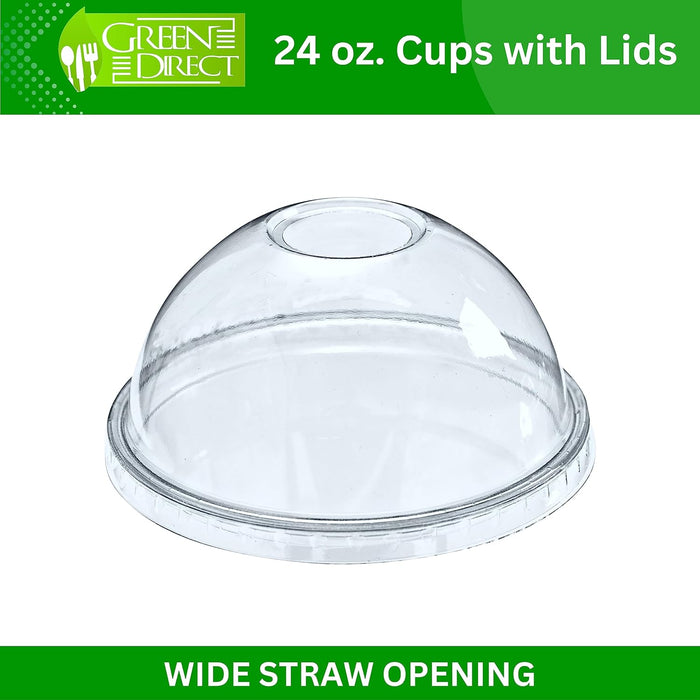 Green Direct Clear Cups With Lids / 24 oz. Clear Plastic Cups with Lids/Clear Disposable Cups/Ice coffee cups & Bubble Boba Tea Cups/Cup with Lid for Cold Drinking & Smoothie Pack of 50