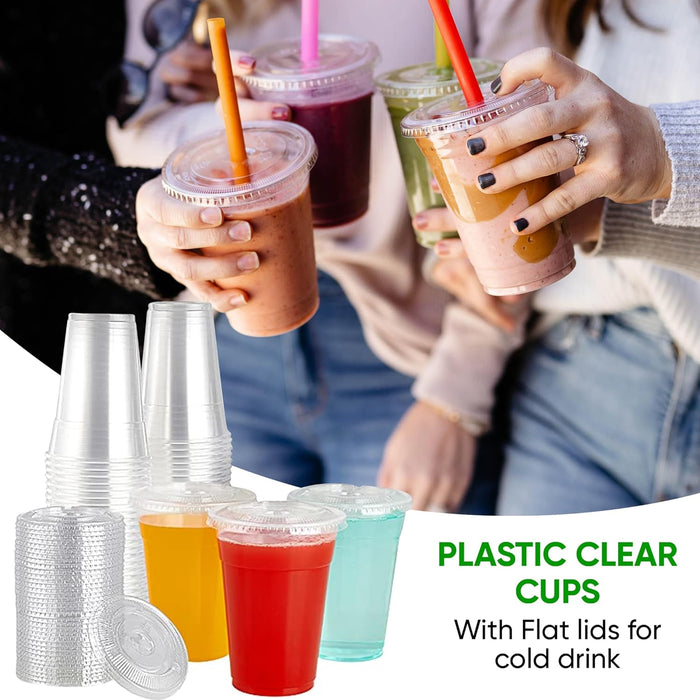 10 oz. Clear Cups With Lids / Clear Disposable Cups / Ice coffee cups & Bubble Boba Tea Cups / Clear Plastic Cups with Lids / Cup with Lid for Cold Drinking & Smoothie Pack of 100