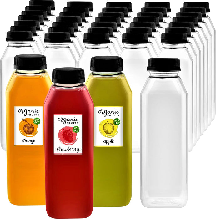Plastic Clear Empty Bottles with Black Caps for Juice BPA Free | Pack of 35 GreenDirect Plastic Clear Empty Bottles with Black Caps for Juice BPA Free | Pack of 35 GreenDirect