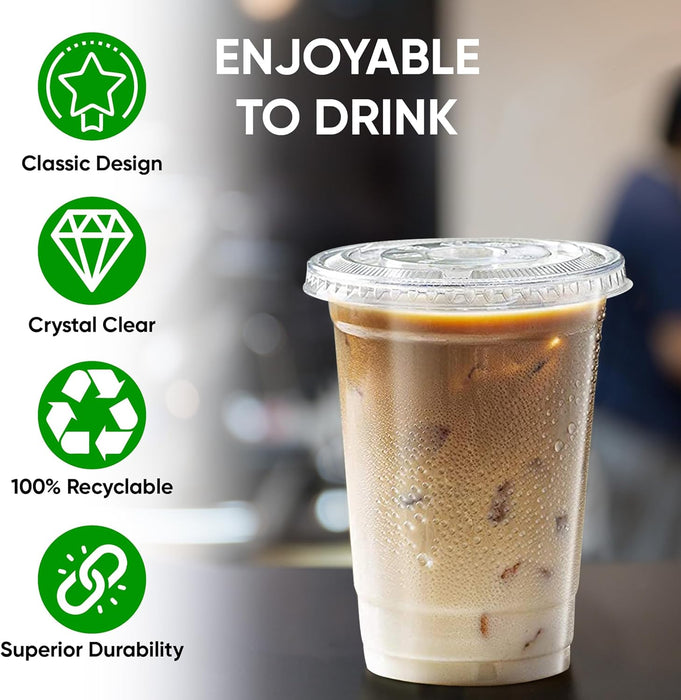 10 oz. Clear Cups With Lids / Clear Disposable Cups / Ice coffee cups & Bubble Boba Tea Cups / Clear Plastic Cups with Lids / Cup with Lid for Cold Drinking & Smoothie Pack of 100