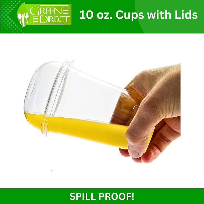 Green Direct Clear Cups With Lids / 10 oz. Clear Plastic Cups with Lids/Clear Disposable Cups/Ice coffee cups & Bubble Boba Tea Cups/Cup with Lid for Cold Drinking & Smoothie Pack of 100