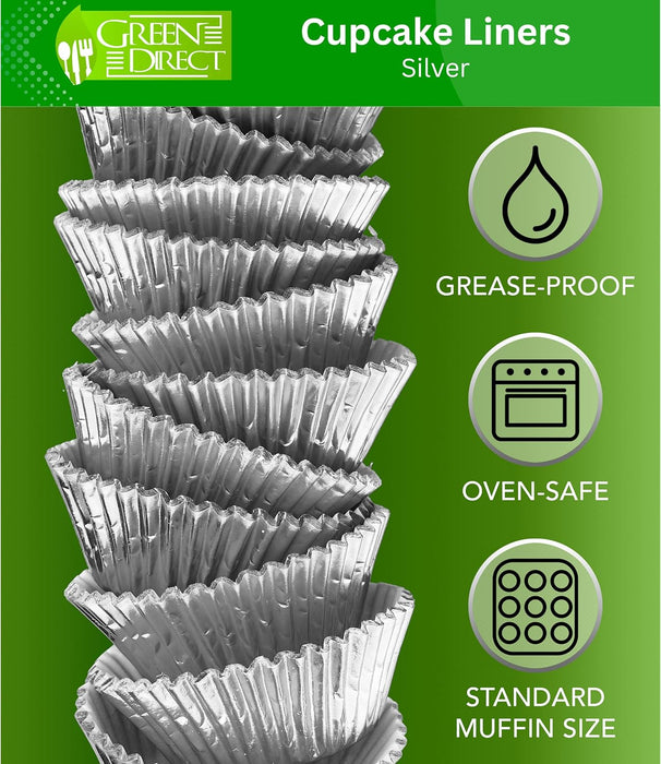 Green Direct Cupcake Liners - Standard Size Silver Cupcake Wrappers to use for Pans or carrier or on stand - Paper Baking Cups Pack of 240